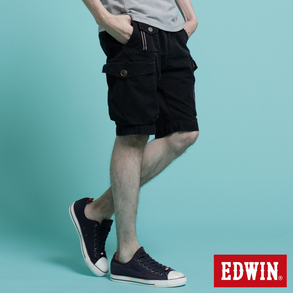 EDWIN 純粹靈感 鈕扣式褲耳休閒馬褲-男款(黑色)