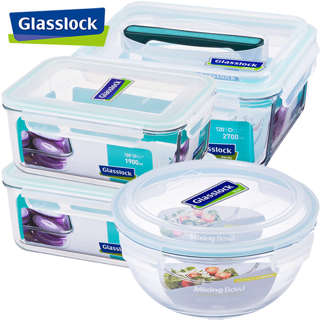 Glasslock強化玻璃微波保鮮盒 - 大容量調理4件組