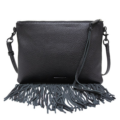 REBECCA MINKOFF FRINGE JON 流蘇牛皮斜背包-黑