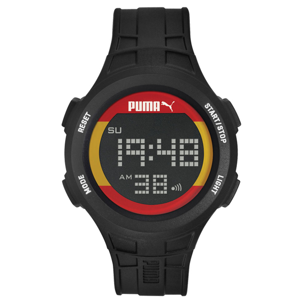 PUMA 精彩可期 PU錶帶 運動電子腕錶-黑/43mm