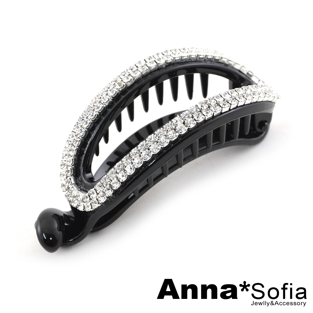 AnnaSofia 長橢中空滿鑽 中型髮夾(黑-雙排鑽)