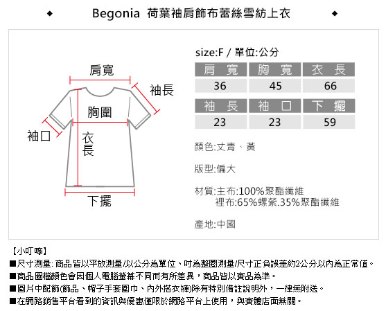 Begonia 荷葉袖肩飾布蕾絲雪紡上衣(共二色)