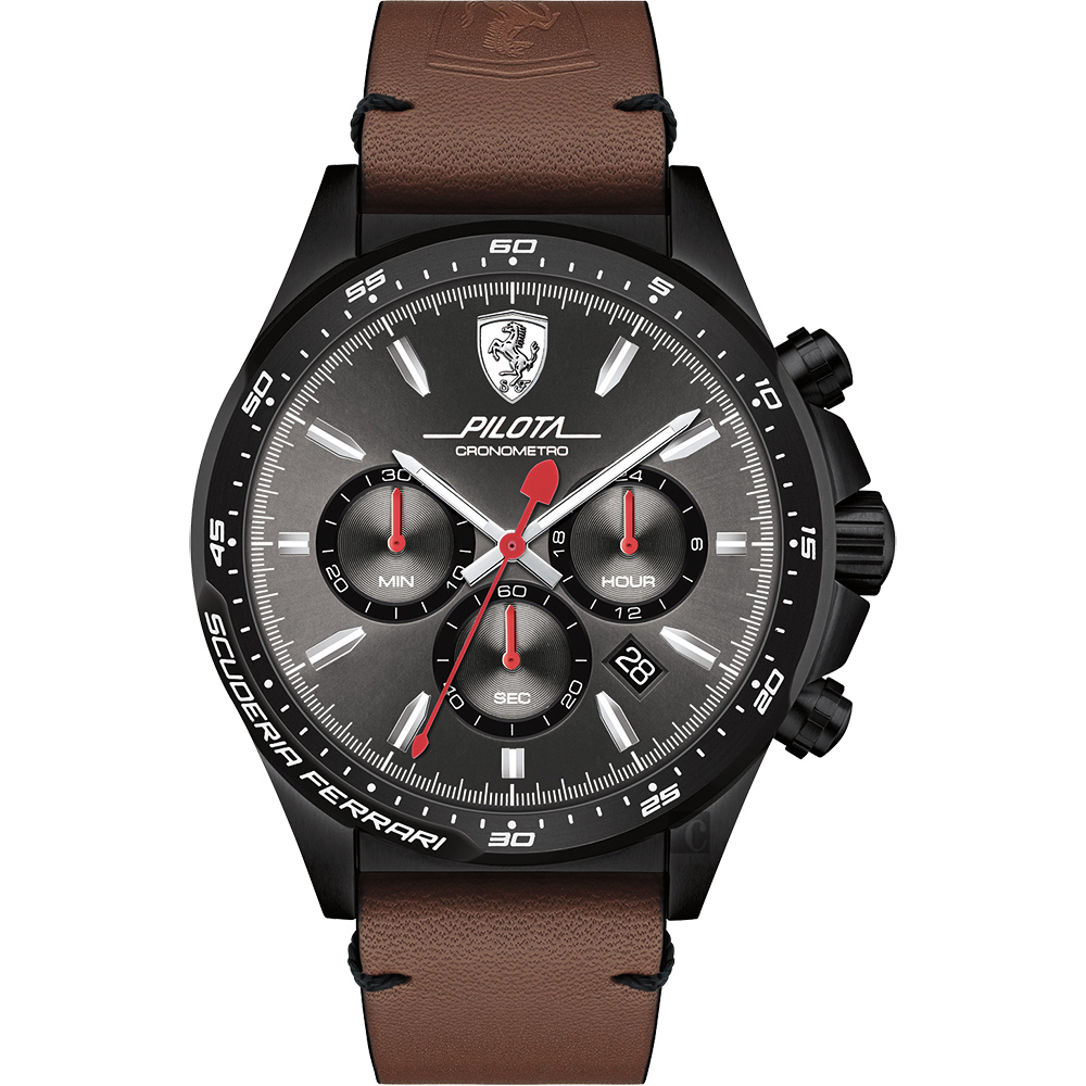 Scuderia Ferrari Pilota 終極賽車計時腕錶-灰x咖啡/46mm