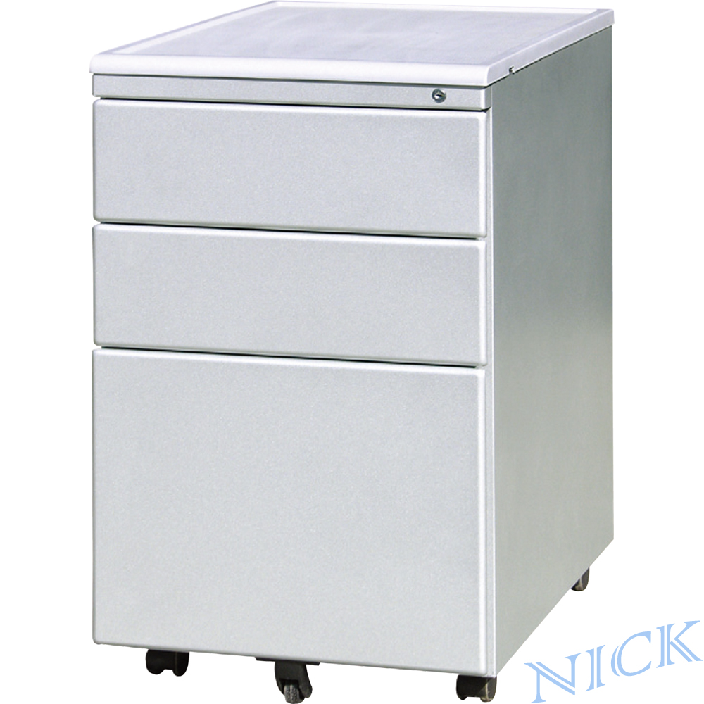 NICK 銀色粉體烤漆三抽平面鋼製活動櫃