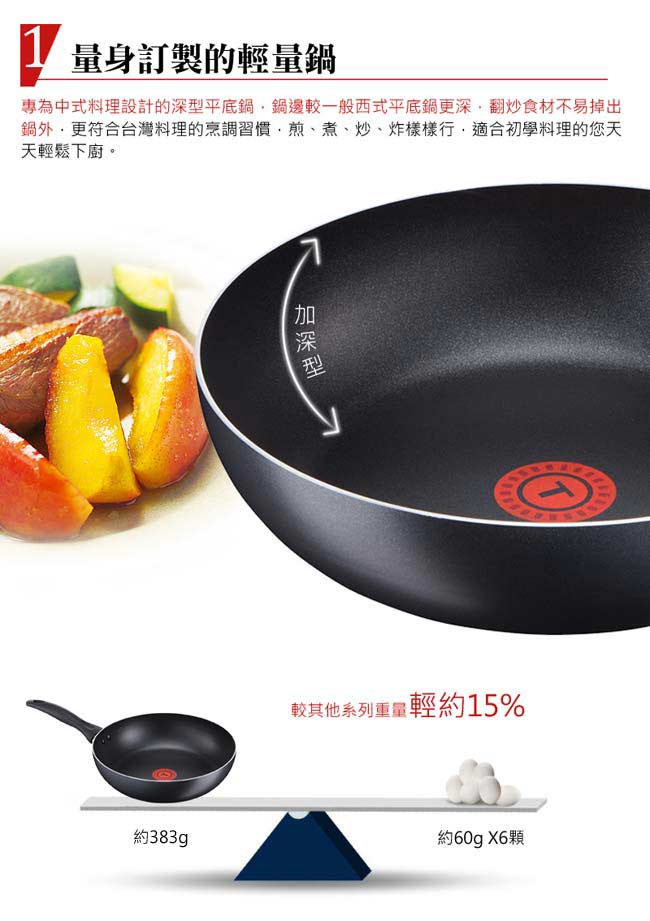 [買一送一] Tefal法國特福 輕食光系列深型不沾平底鍋24CM