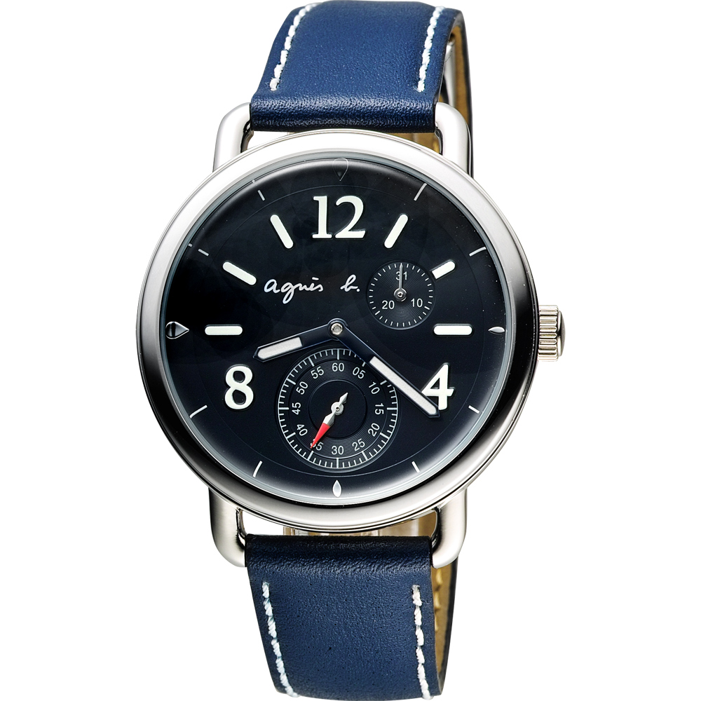 agnes b. Journey 新世界航海小秒針套錶-黑x藍/39mm