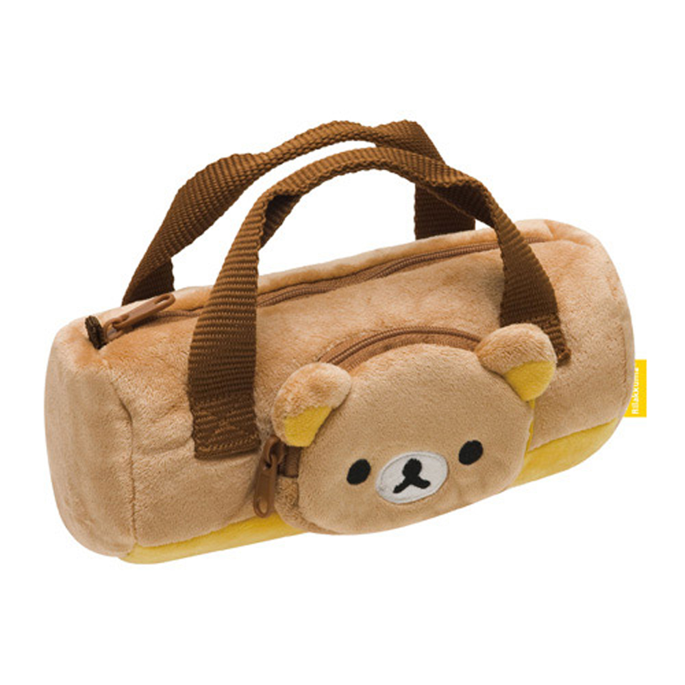 拉拉熊簡單生活系列圓筒提袋造型毛絨筆袋包。懶熊