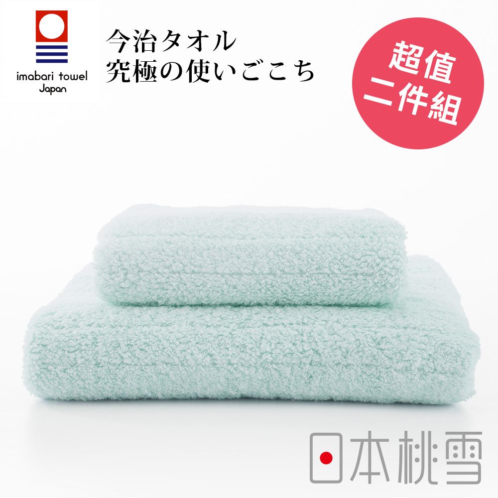 日本桃雪今治浴巾+今治毛巾超值一大一小組合(水藍色)