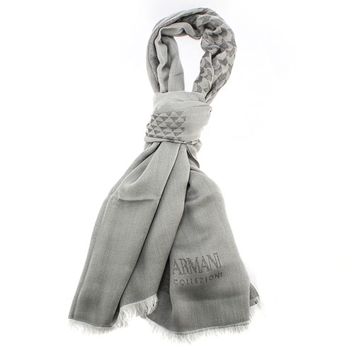 ARMANI COLLEZIONI 經典千鳥格紋流蘇圍巾-灰色