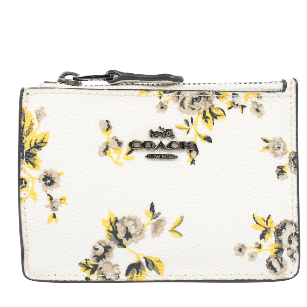 COACH 金屬LOGO花樣PVC方型零錢鎖包(白)