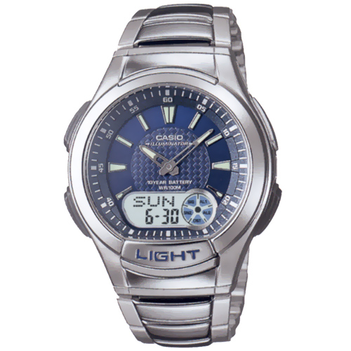 CASIO 超世代強光雙顯時區不銹鋼帶錶(AQ-180WD-2A)-藍/41mm