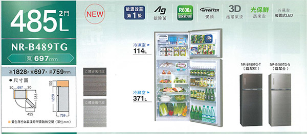 Panasonic國際牌 485L 1級變頻2門電冰箱 NR-B489TG