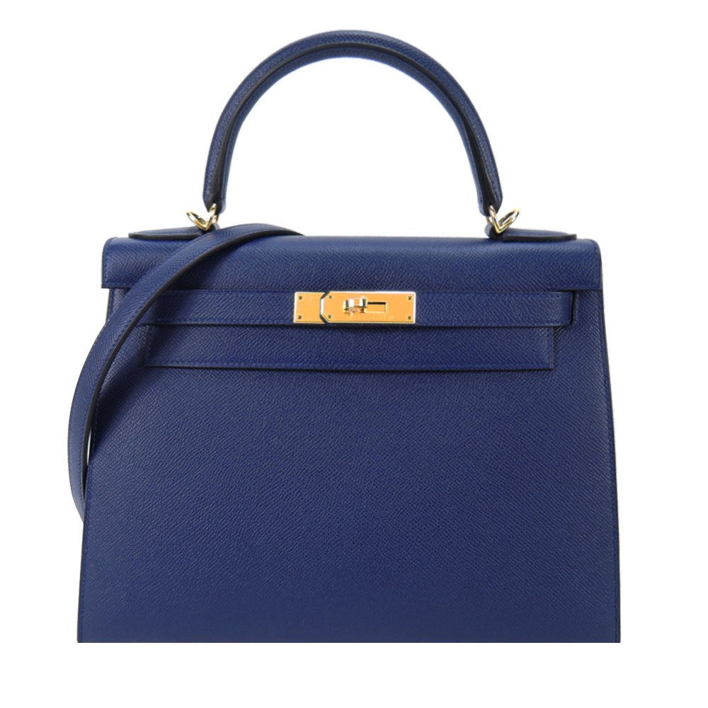 HERMES Kelly Epsom防刮牛皮手提/肩背凱莉包(28CM/73寶石藍/金釦)