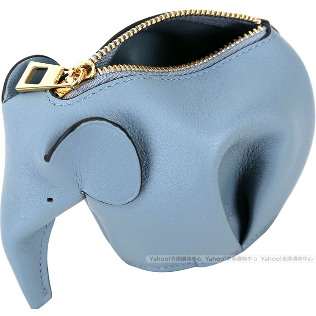 LOEWE Animales Elephant 立體大象造型拉鍊零錢包(石灰藍)