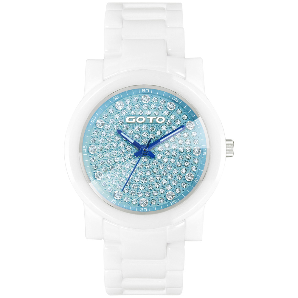 GOTO 星鑽時尚白陶瓷腕錶-藍/39mm