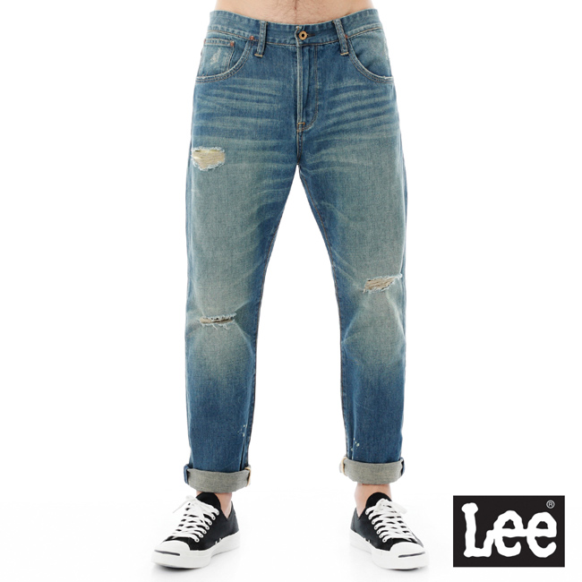 Lee 101+ 牛仔褲低腰合身直筒牛仔七分褲-男款-藍