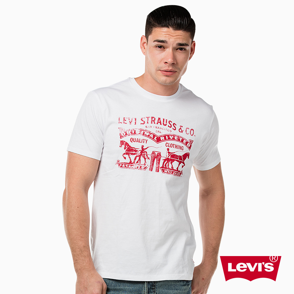 Levis 男款白色雙馬純棉LOGO短袖T恤