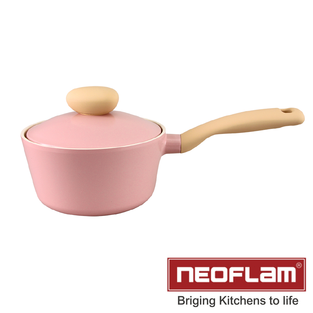 韓國NEOFLAM 18cm陶瓷不沾片手鍋+陶瓷塗層鍋蓋(Retro系列)-粉色
