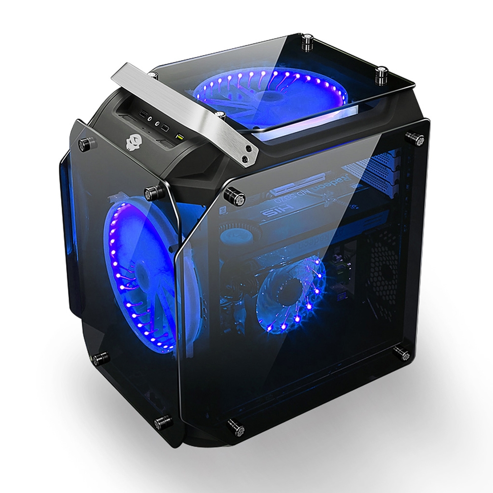 金剛 USB3.0 四面鍍銀鏡面鋼化玻璃 高階電競機殼(藍燈)