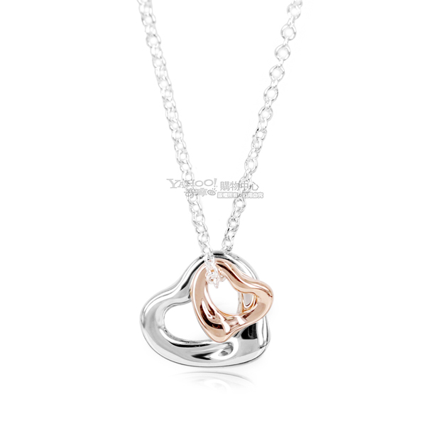 Tiffany&Co. 925純銀+18K玫瑰金雙心墜飾項鍊