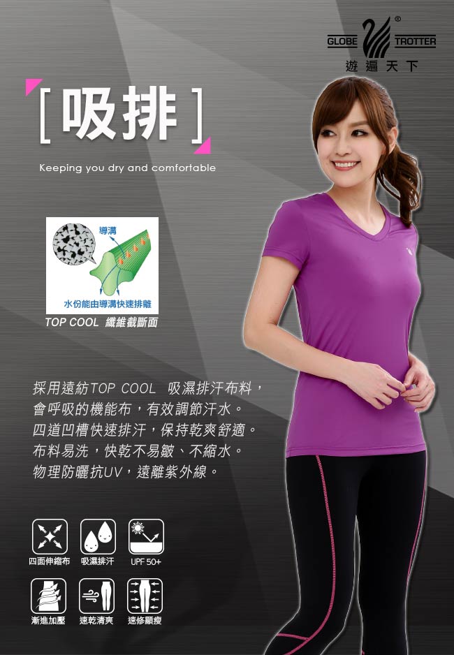 【遊遍天下】MIT台灣製動感抗UV彈力吸排衫S146紫色