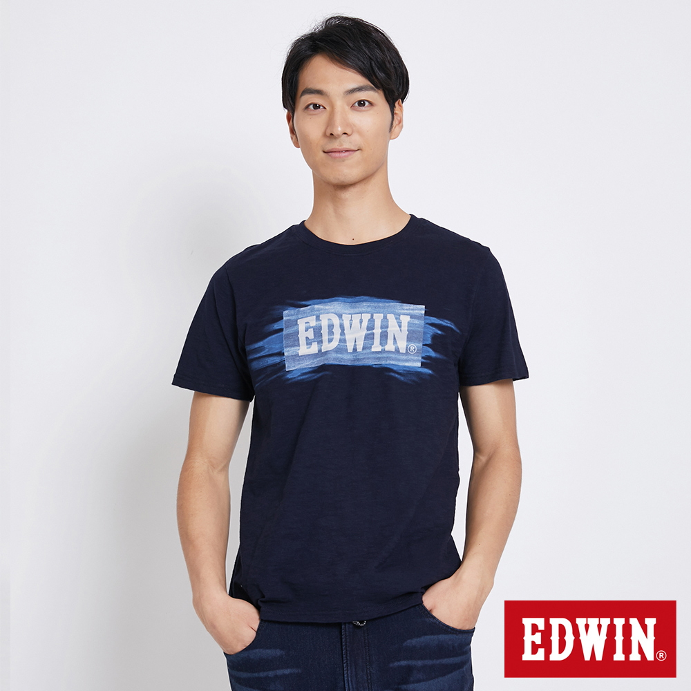 EDWIN 築地系列貓鬚洗色LOGO短袖T恤-男-丈青