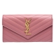 YSL MONOGRAM系列V字縫線魚子醬牛皮金屬LOGO暗釦手拿長夾(粉) product thumbnail 1