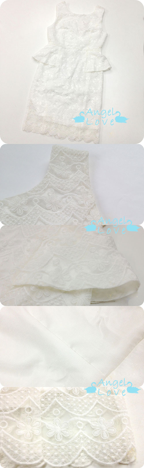 【Angel Love】歐根紗荷葉邊刺繡花朵洋裝 (白色)