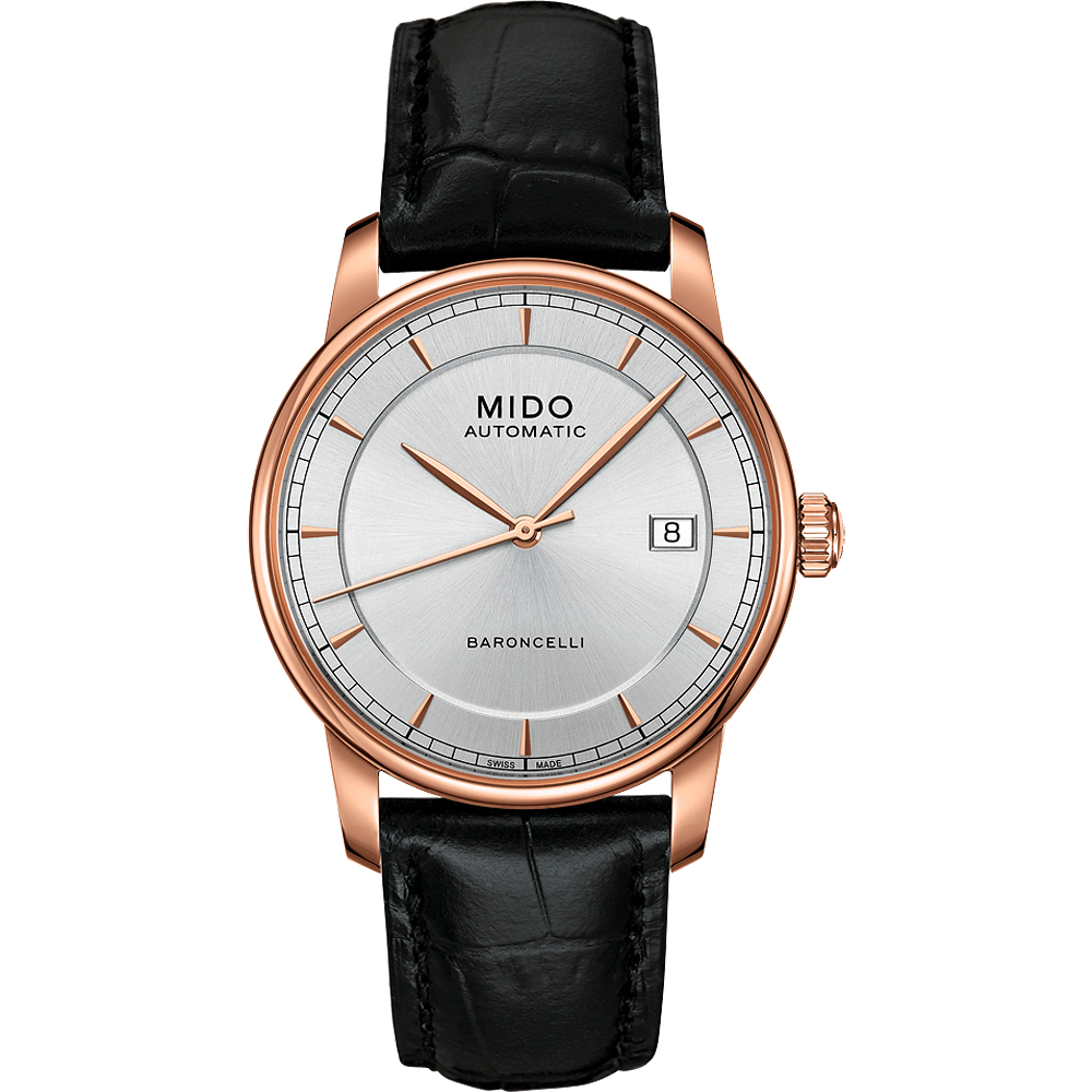 MIDO 美度 官方授權 Baroncelli II 爵士時尚機械腕錶-銀X玫塊金框/38mm M86003104