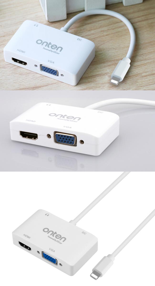 【ONTEN】HDMI+VGA高清智能Lightning 視頻轉換盒 白(OTN-7585