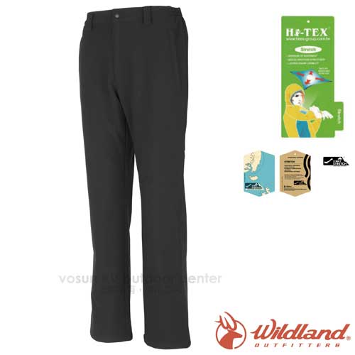 【荒野 WildLand】男新款 彈性抗風透氣保暖內微刷毛休閒軟殼長褲/時尚黑