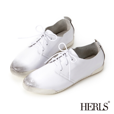 HERLS 全真皮仿舊刷色休閒鞋-白色