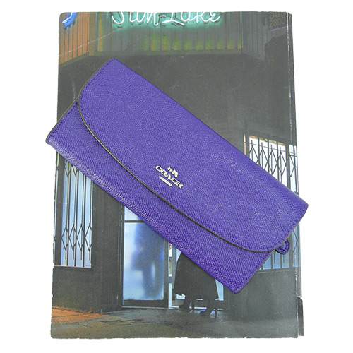 COACH 馬車LOGO簡單防刮薄型長夾(靛紫)