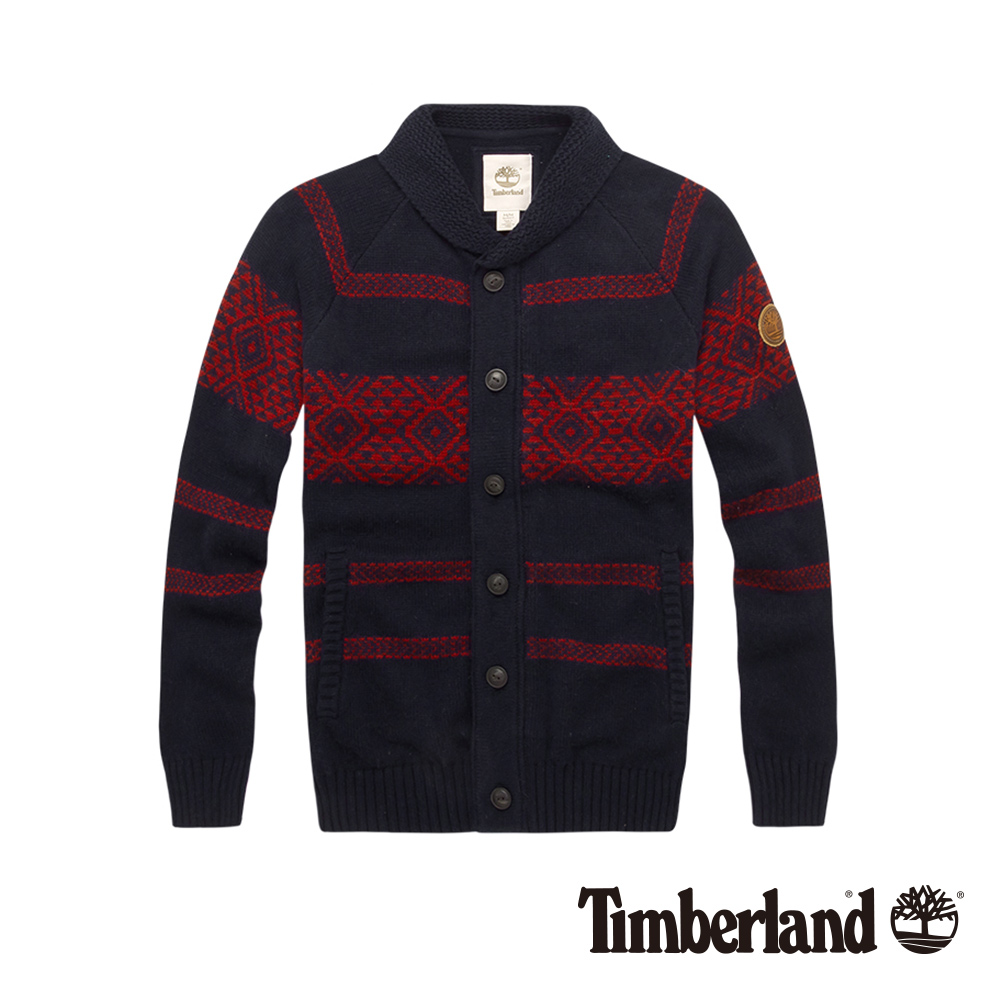 Timberland 男款紅色幾何圖騰針織外套