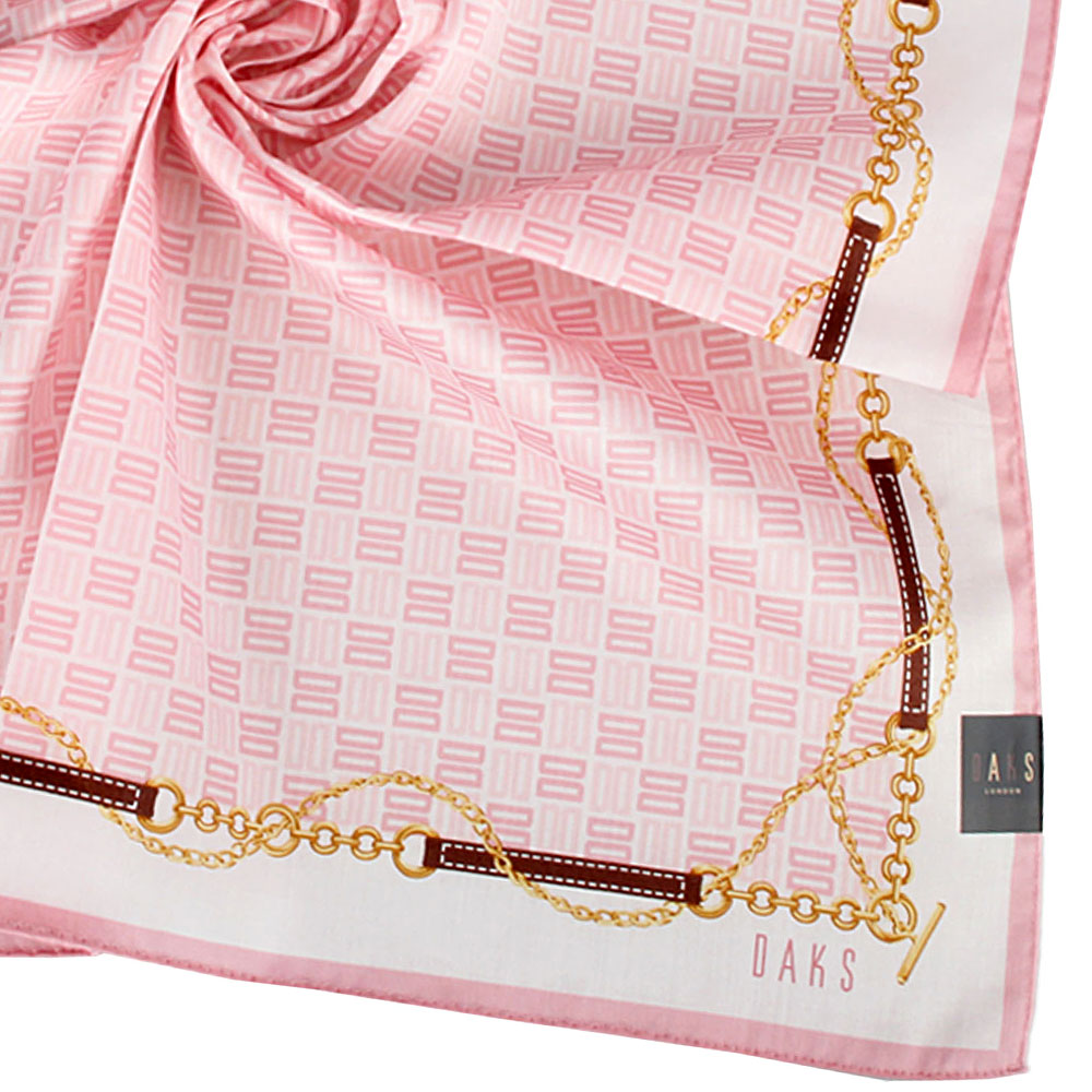 DAKS 棋盤LOGO鎖鍊飾邊純棉帕巾-粉紅色