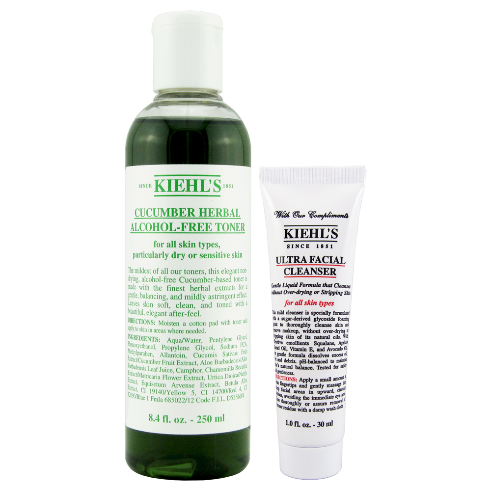 KIEHLS契爾氏 小黃瓜植物精華化妝水250ml+冰河保濕潔面乳30ml