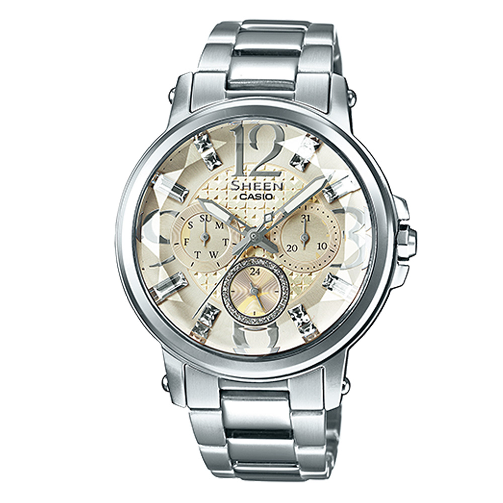 SHEEN經典鑽石切面奢華風貌施華洛世奇腕錶(SHE-3035D-7A2)淡金x銀/38.4mm