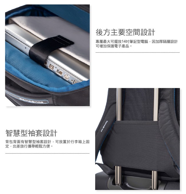 Samsonite新秀麗 Garde涼感背負設計筆電後背包-14吋(黑)