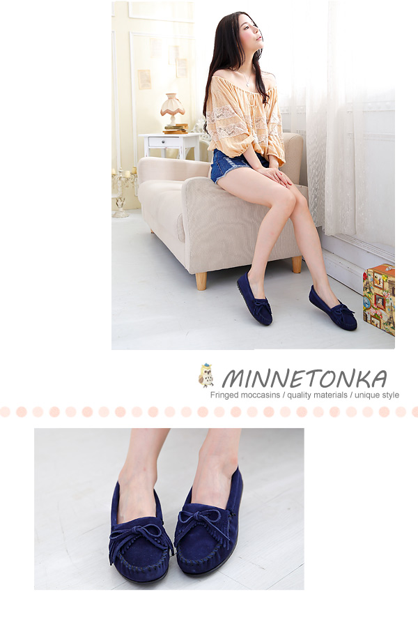 MINNETONKA 海軍藍麂皮素面莫卡辛 女鞋 (展示品)