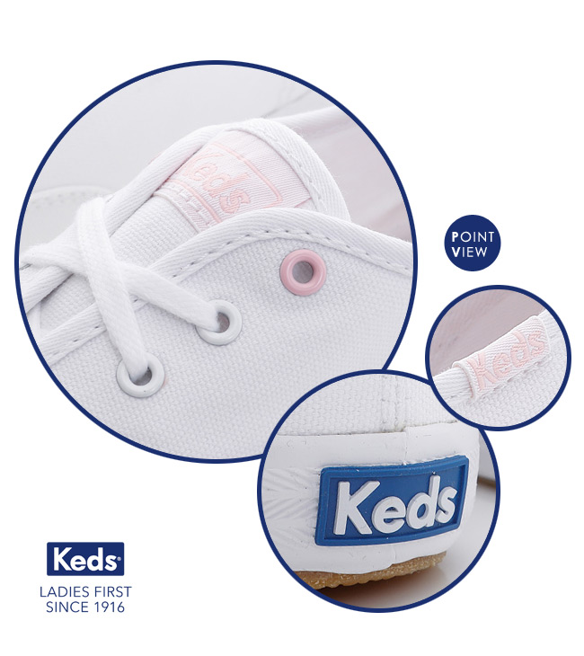 Keds CHAMPION綁帶休閒鞋-白/粉紅