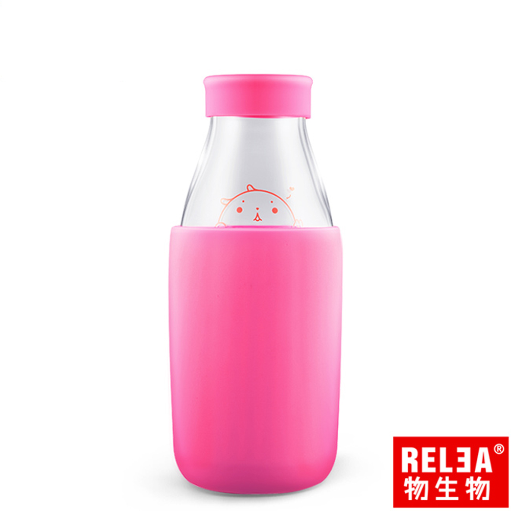 RELEA 物生物 耐熱玻璃帶蓋牛奶杯400ml(玫瑰粉)