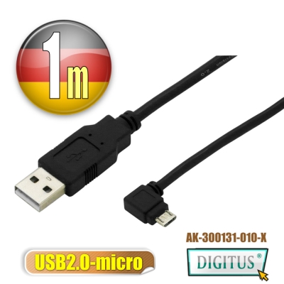曜兆DIGITUS USB2.0轉microUSB左轉接頭線*1公尺線