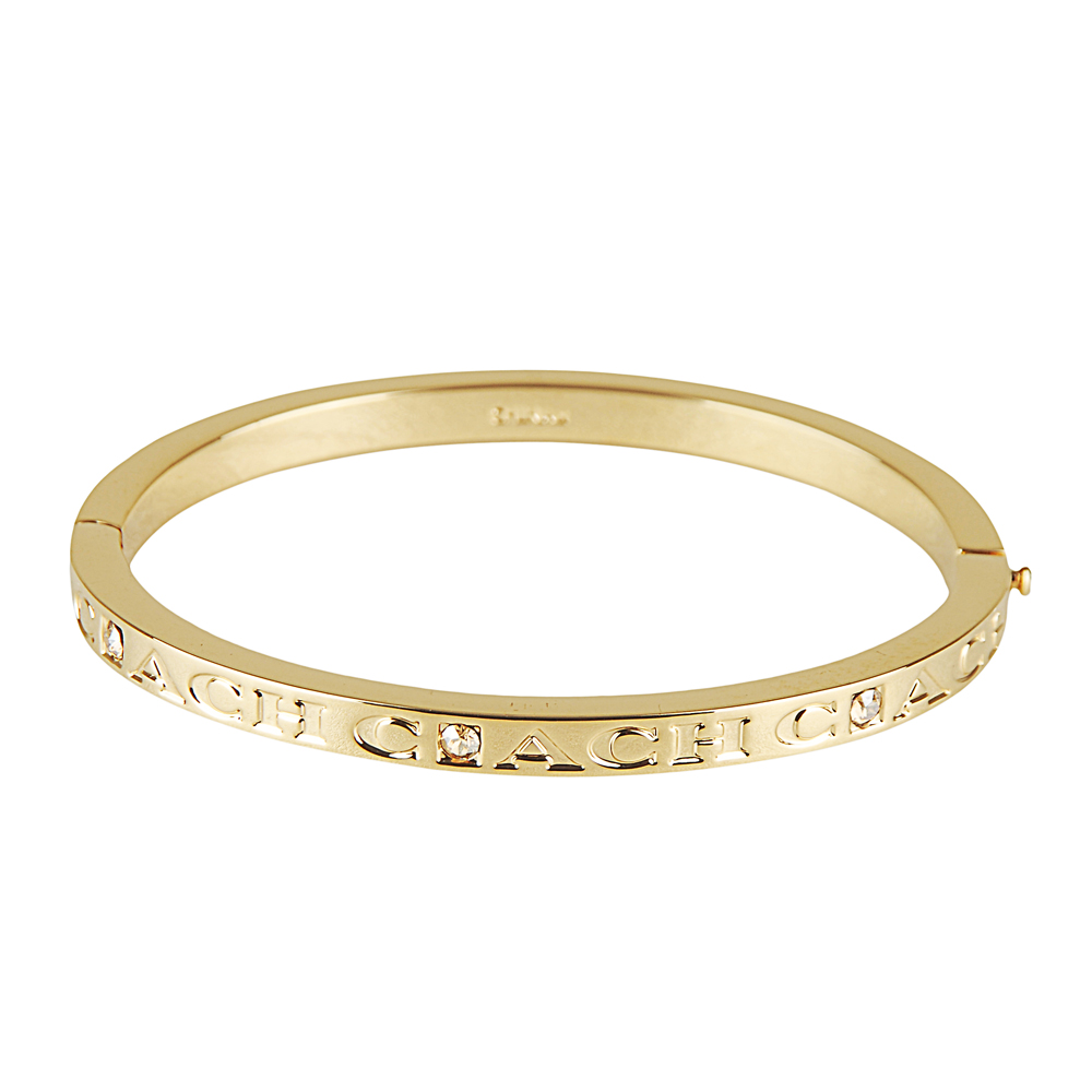 COACH 經典壓印LOGO水鑽鑲飾金屬壓釦手環(金)