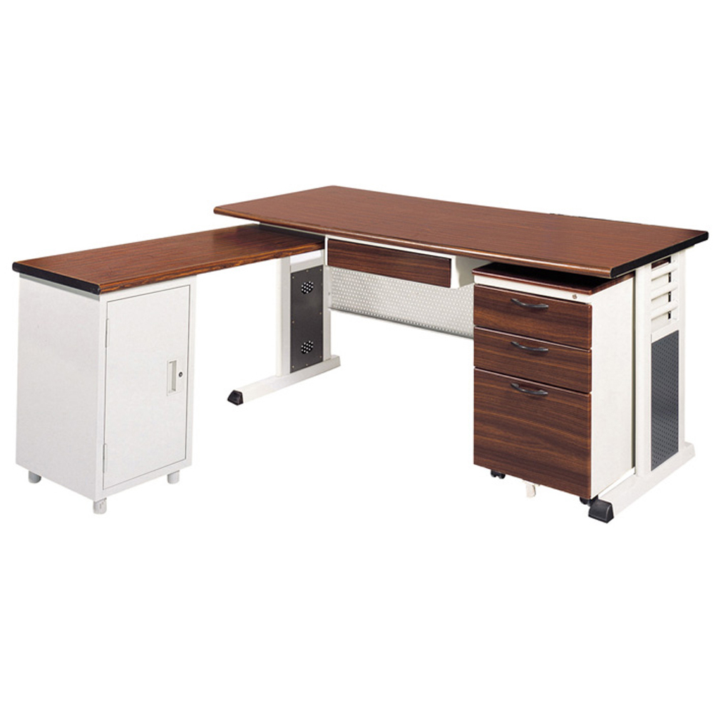 時尚屋辦公桌+側桌櫃組(100x150)-胡桃木紋色