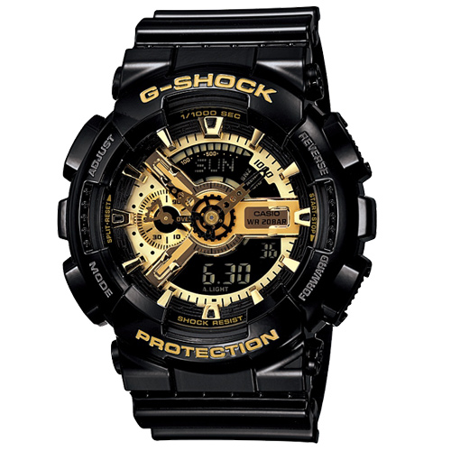 G-SHOCK x BABY-G 組合狂派變形金剛黑金重型休閒錶-黑x金
