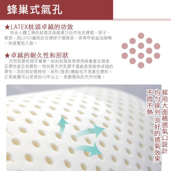 亞曼達Amanda 蜂巢氣孔100%天然乳膠枕(人體工學型) -1入