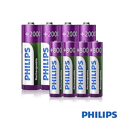 PHILIPS 3+4號鎳氫低自放充電電池(各4入)