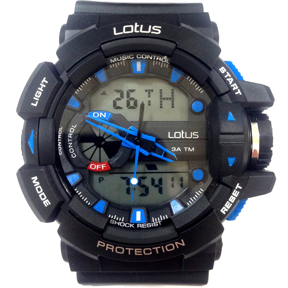 Lotus 時空戰警 計時鬧鈴雙顯運動錶(LS1069-15)-黑x藍指針/52mm