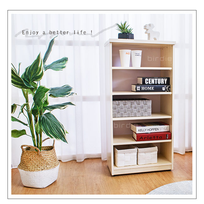 Birdie南亞塑鋼-1.6尺開放式五格收納櫃/置物櫃(白橡色)-49x33x100cm