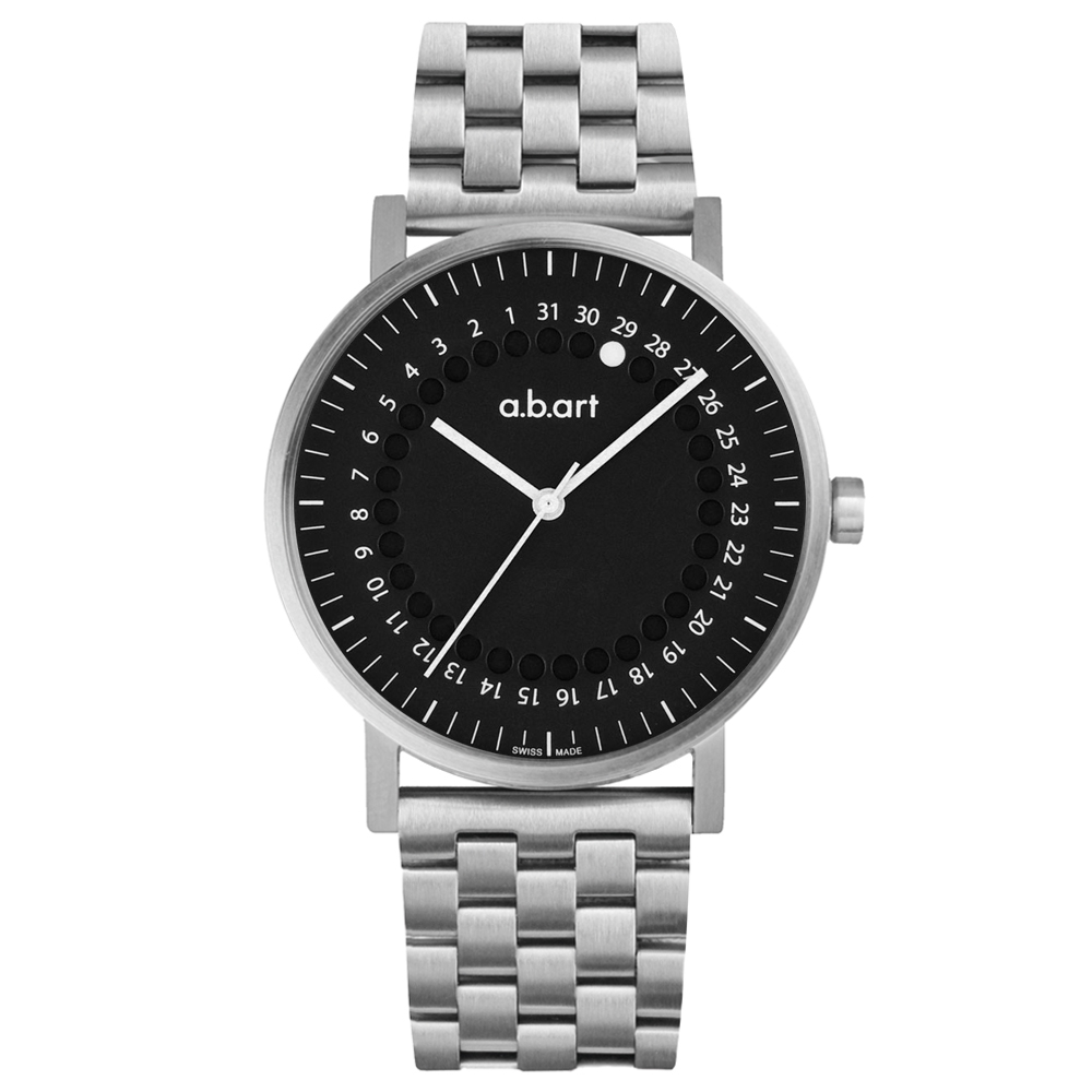 a.b.art O系列 經典日期圓盤跳點不鏽鋼腕錶-黑/40.5mm